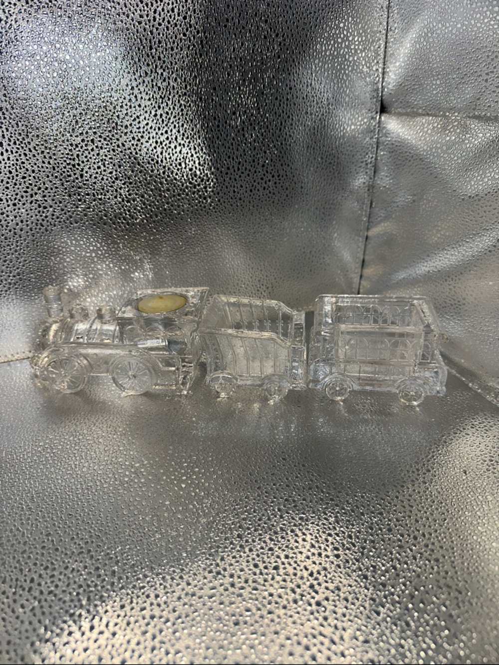 Fitz and Floyd 3 Piece Train Votive Candle Holder Set Clear Glass Holiday Decor